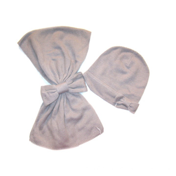 Cashmere Knitted Scarf & Hat with Big Bow Set